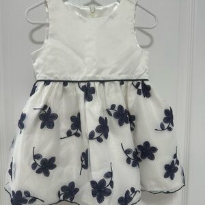White and Floral Blue Sleeveless Elegant Dress
